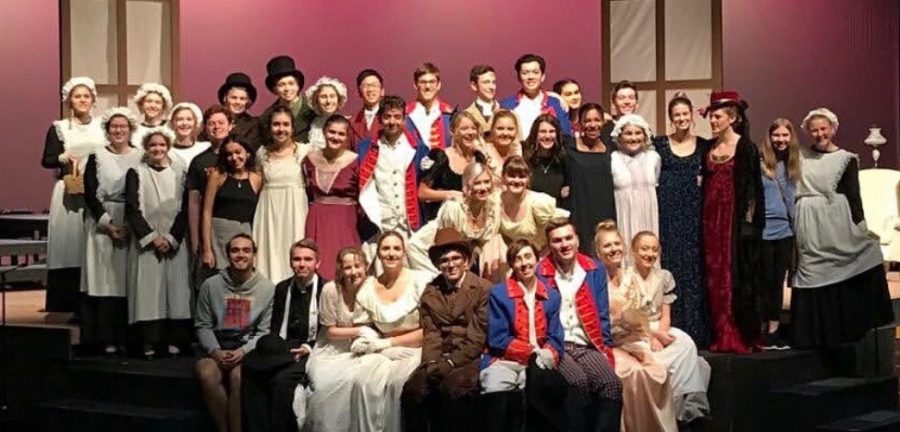 The cast of Pride and Prejudice poses for a picture after the show.