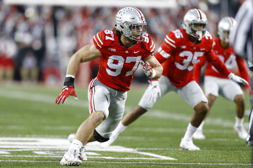 Ohio State defensive end Nick Bosa plays against Illinois during an NCAA college football game Saturday, Nov. 18, 2017, in Columbus, Ohio. (AP Photo/Jay LaPrete)