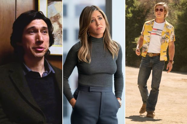 (Left to Right) Adam Driver, Jennifer Aniston and Brad Pitt. All three performers are nominated for awards at tonights show.