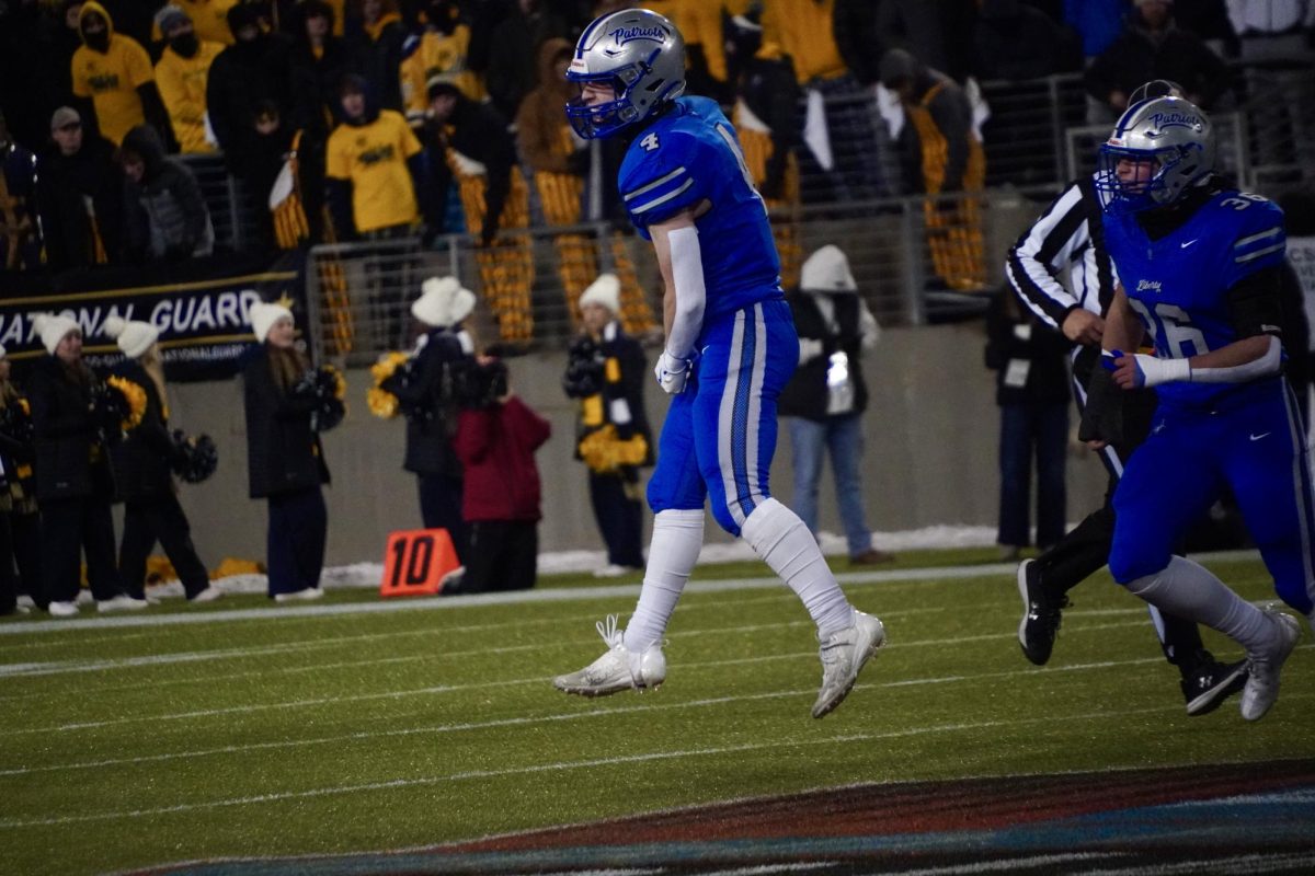 Senior defensive back Landon Hersey in the air after making a huge stop on fourth down. Many players had to step up big in this game due to injuries in the secondary.