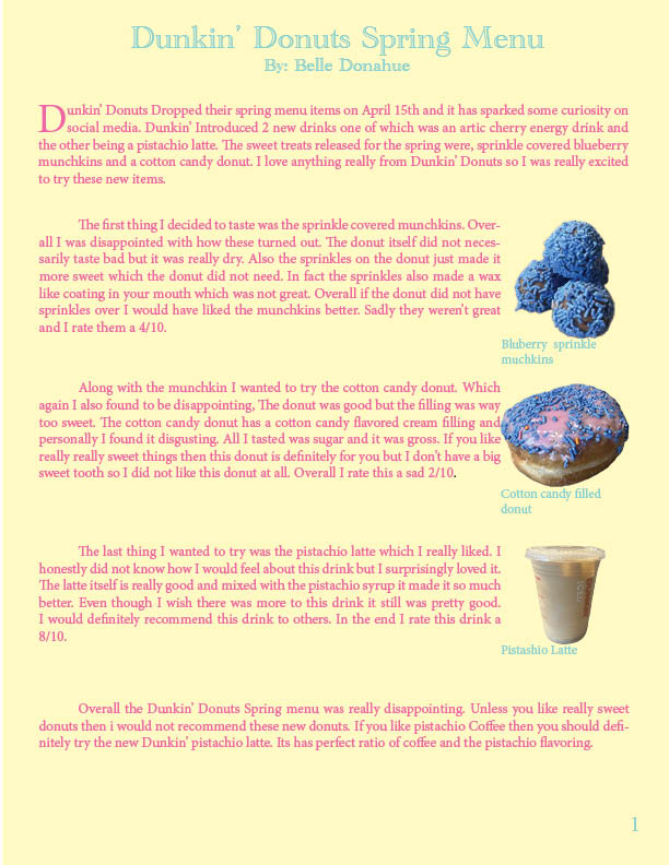 Dunkin' Donuts Spring menu