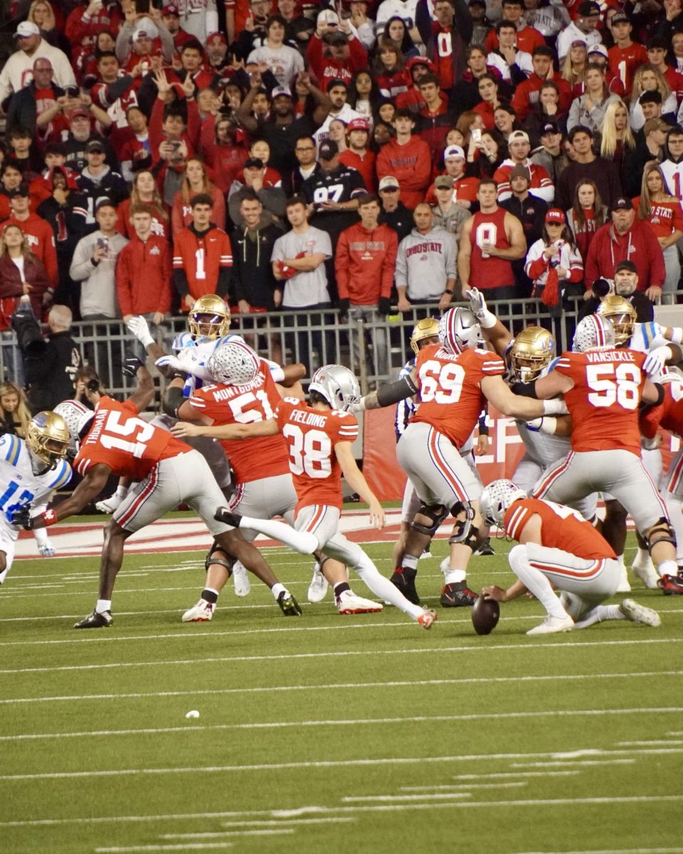 Senior kicker Jayden Fielding kicks the field goal to extend the lead. Fielding went 2/2 on field goals and 6/6 on extra points, resulting in 12 total points for the Buckeyes.