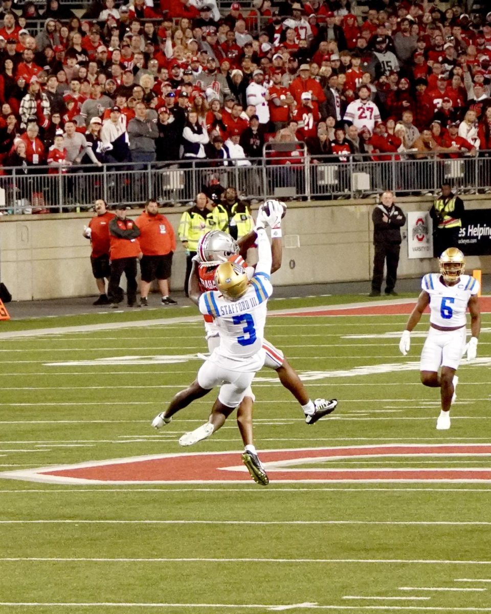 Sophomore wide receiver Brandon Graham fights for a jump ball. Graham was another receiver that fed off of Smith and Tate missing time, with 3 receptions for 40 yards.